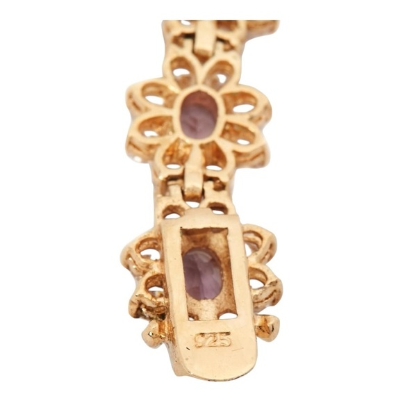 925 Stamped tennis bracelet. Purple and clear stones. 7” - Picture 10 of 15